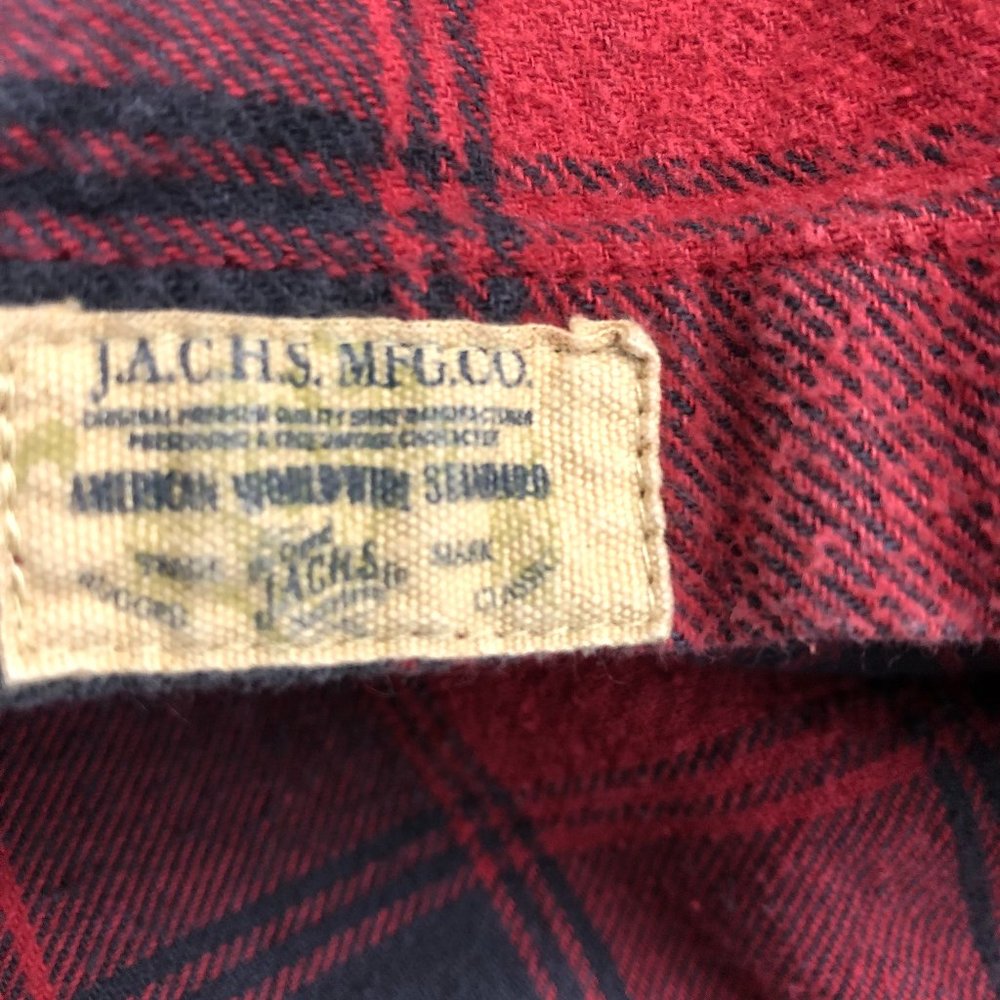 JACHS Mens Long Sleeve Button Down Flannel Shirt Red Black Plaid Pattern Medium - Picture 8 of 8